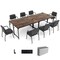 Costway Set of 2/4/6 Meeting Room Desk with Charging Station & Headphone Hook Metal Frame Brown